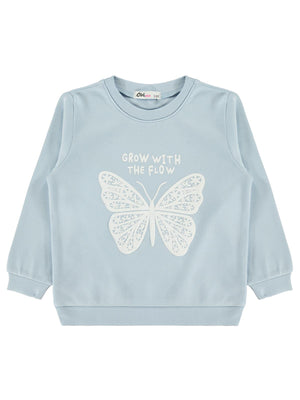 Civil Girls Kelebek Baskılı 2-5 Yaş Sweatshirt  - Mavi