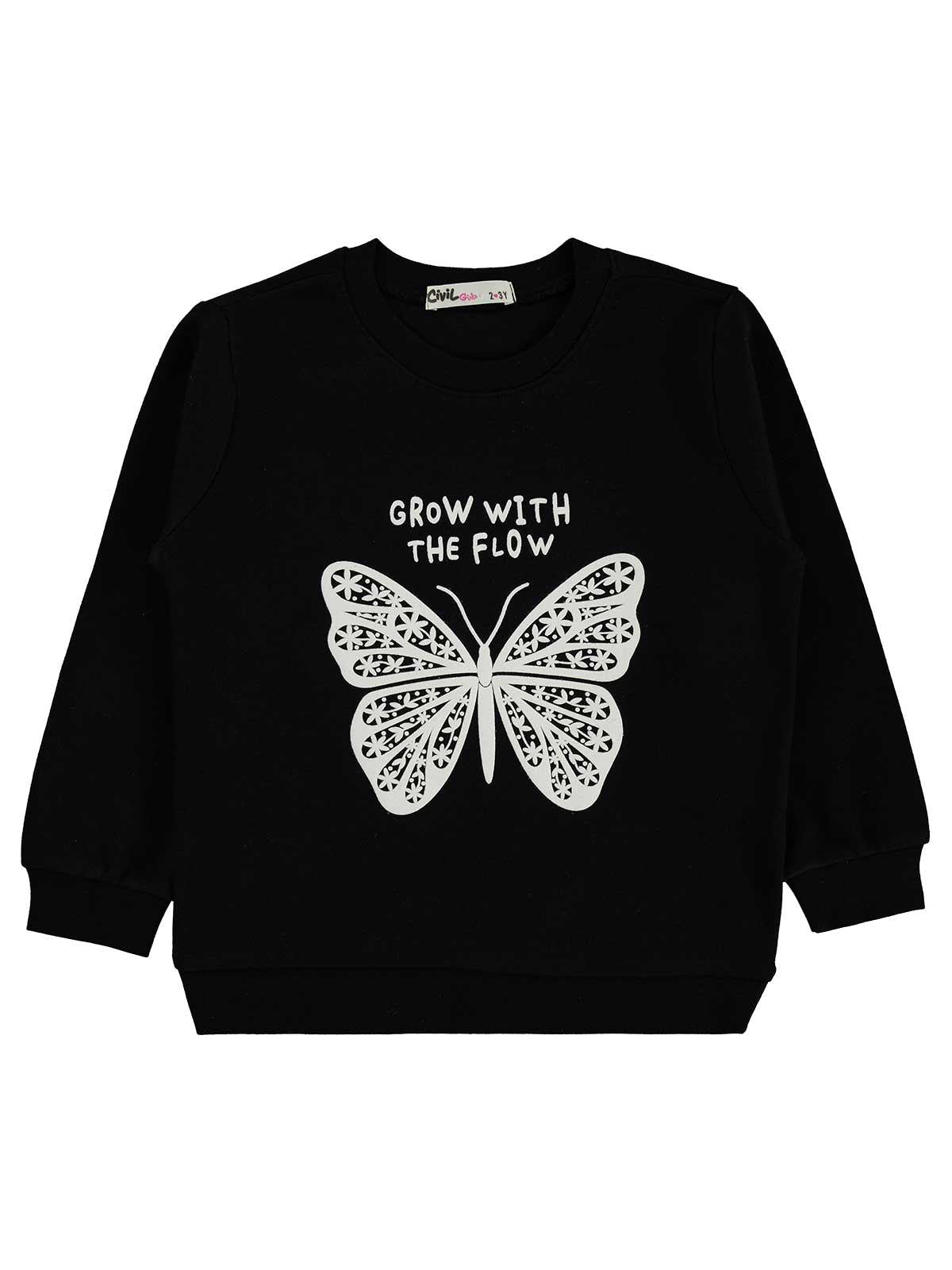 Civil Girls Kelebek Baskılı 2-5 Yaş Sweatshirt  - Mavi