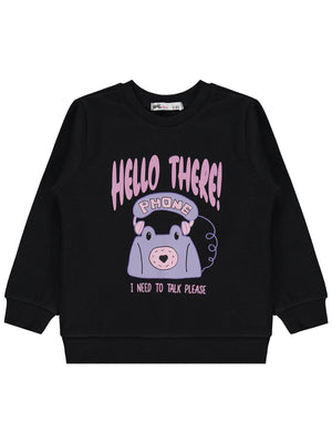 Civil Girls Telefon Baskılı 2-5 Yaş Sweatshirt  - Siyah