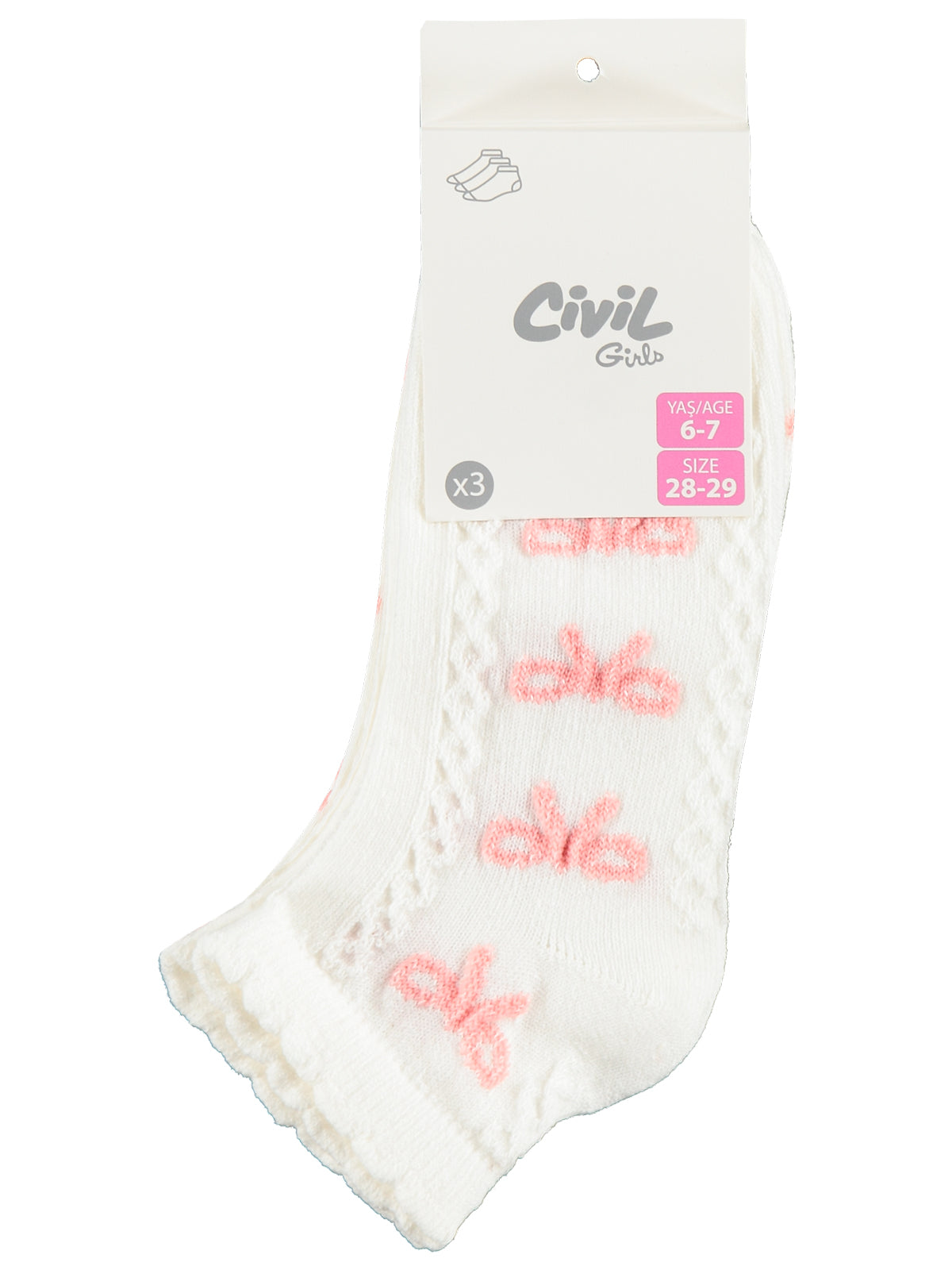 Civil Girls Basic Kurdele 3'lü 2-12 Yaş Kız Çocuk Patik Çorap