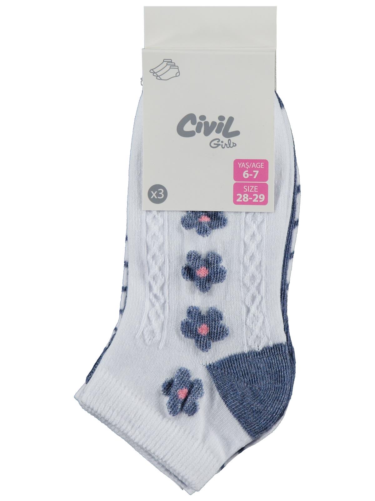 Civil Kız Çocuk Flowers 3'lü Kız Çocuk Patik Çorap | Baskılı | Okul Kreş ve Günlük Kullanım