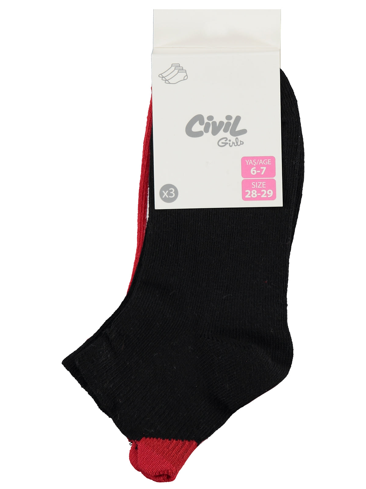 Civil Girls 3D Kalp 3'lü 2-12 Yaş Kız Çocuk Patik Çorap