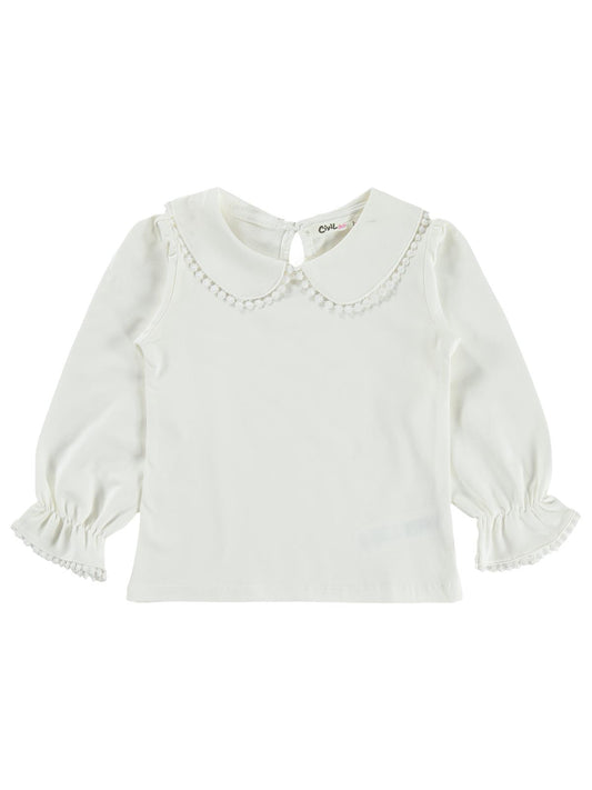 Civil Girls Dantel Şeritli 2-5 Yaş Sweatshirt - Ekru