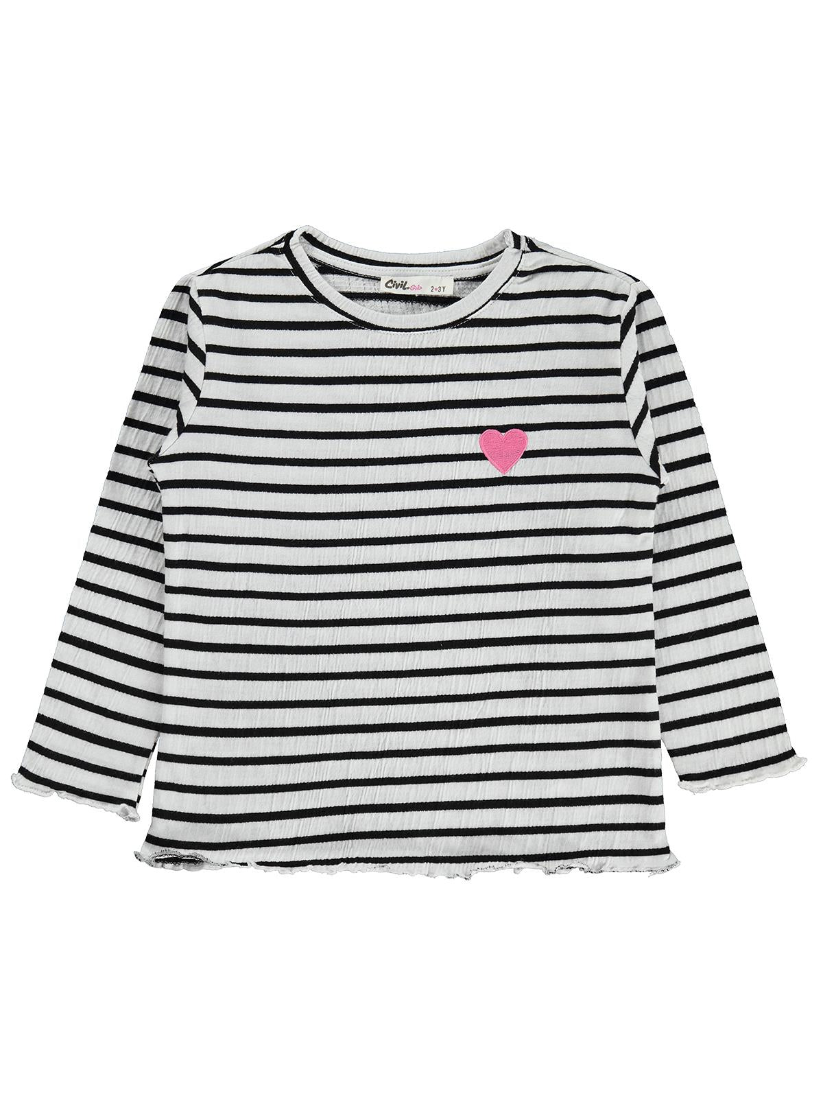 Civil Kız Çocuk Çizgili Sweatshirt | Jakarlı Süprem Uzun Kol | Okul Kreş ve Günlük Kullanım - Ekru