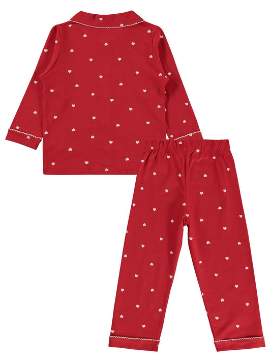 Civil Girls Kız Çocuk Kalpli Pijama Takımı | Süprem Uzun Kol | Okul Kreş ve Günlük Kullanım - Kırmızı