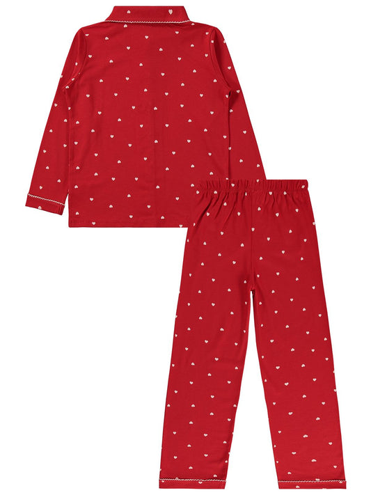 Civil Girls Kız Çocuk Kalpli Pijama Takımı | Süprem Uzun Kol | Okul Kreş ve Günlük Kullanım - Kırmızı