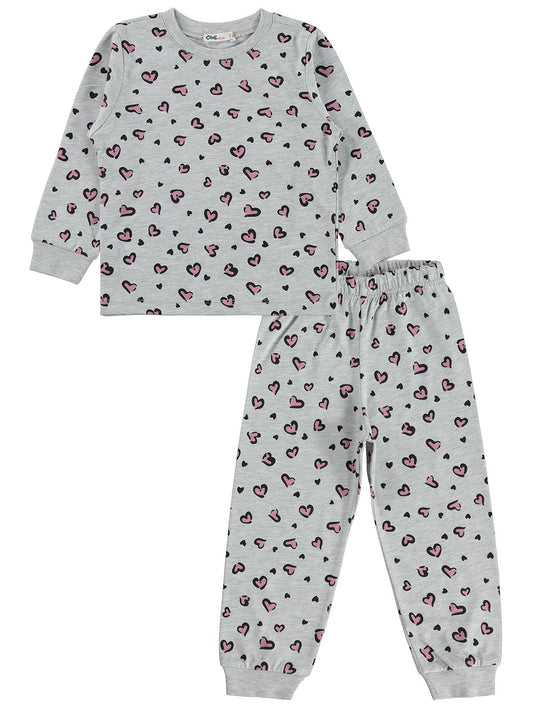 Civil Girl Kız Çocuk Leopar Pijama Takımı | Süprem Uzun Kol Bisiklet Yaka | Okul Kreş ve Günlük Kullanım - Gri
