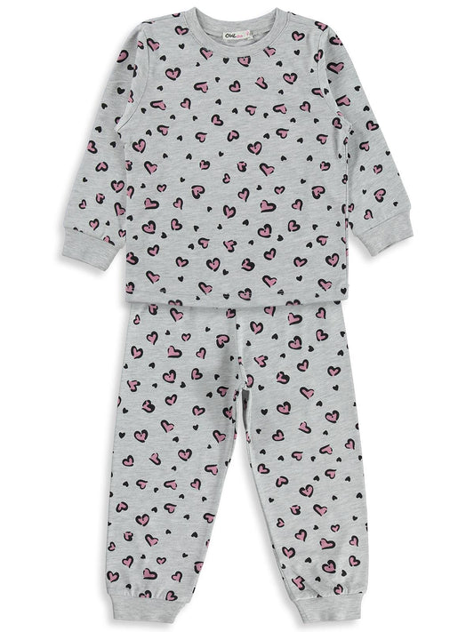 Civil Girl Kız Çocuk Leopar Pijama Takımı | Süprem Uzun Kol Bisiklet Yaka | Okul Kreş ve Günlük Kullanım - Gri