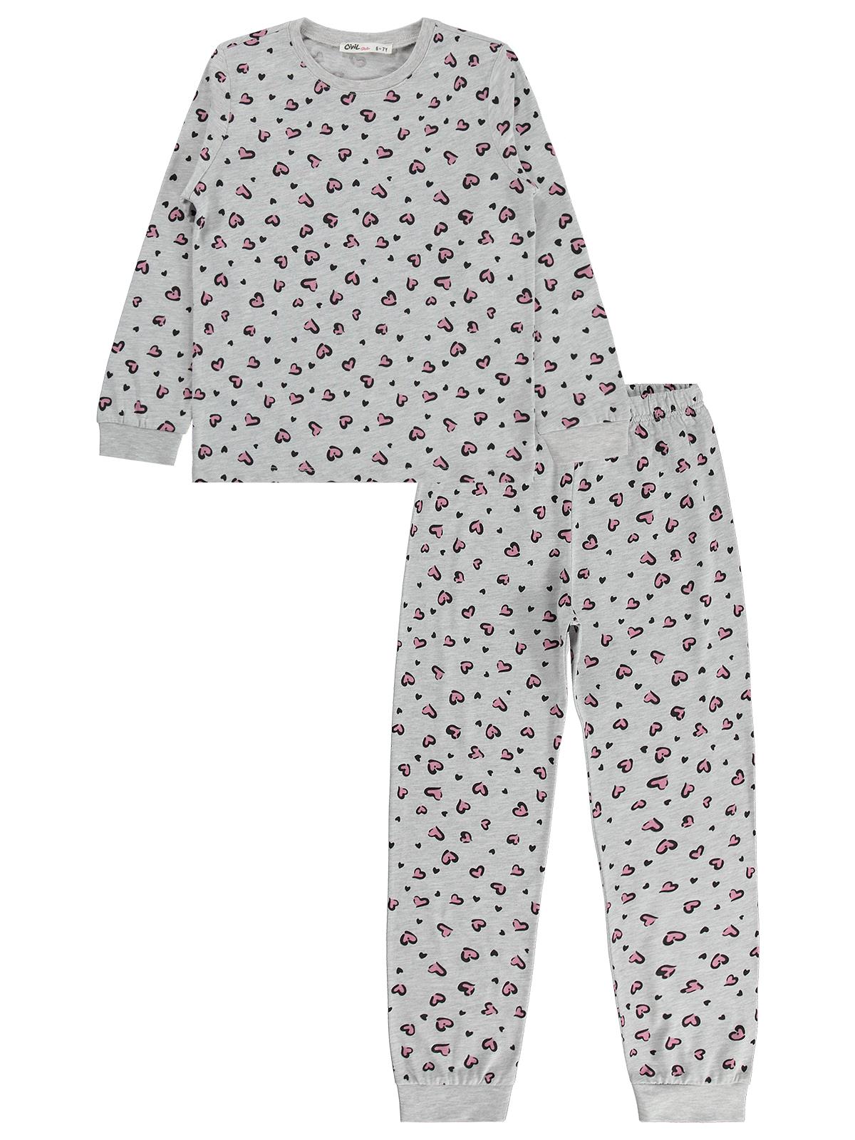 Civil Girls Kız Çocuk Leopar Pijama Takımı | Süprem Uzun Kol Bisiklet Yaka | Okul Kreş ve Günlük Kullanım - Gri