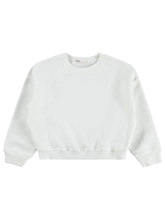 Civil Kız Çocuk Düz Sweatshirt | 3 İp Uzun Kol Bisiklet Yaka | Okul Kreş ve Günlük Kullanım - Ekru