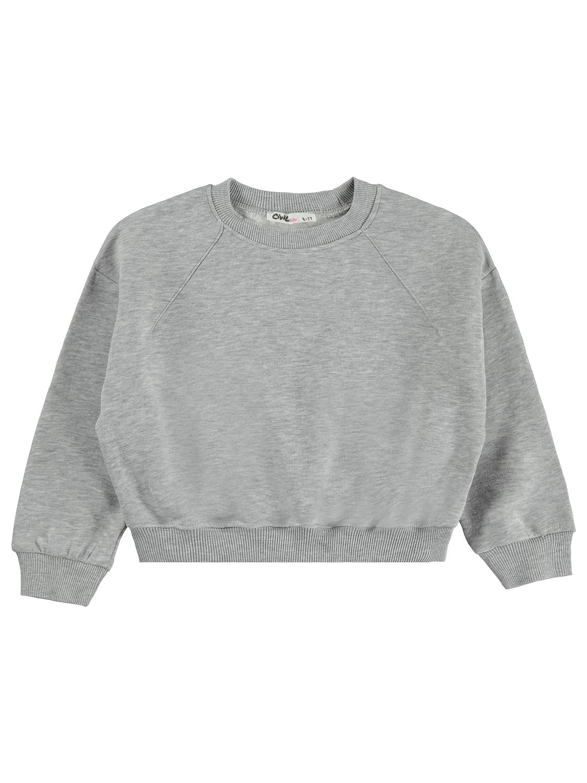 Civil Kız Çocuk Düz Sweatshirt | 3 İp Uzun Kol Bisiklet Yaka | Okul Kreş ve Günlük Kullanım - Gri