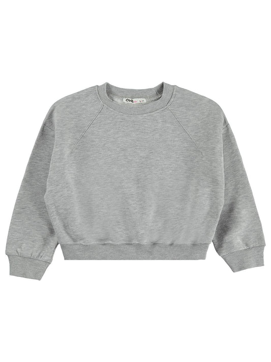Civil Kız Çocuk Düz Sweatshirt | 3 İp Uzun Kol Bisiklet Yaka | Okul Kreş ve Günlük Kullanım - Gri