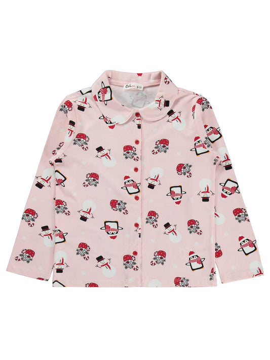 Civil Girls Kardan Adam Baskılı 6-9 Yaş Pijama Takımı - Pembe