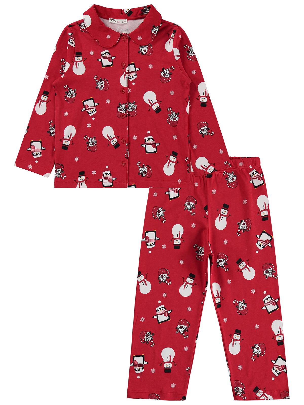 Civil Girls Kardan Adam Baskılı 6-9 Yaş Pijama Takımı - Kırmızı
