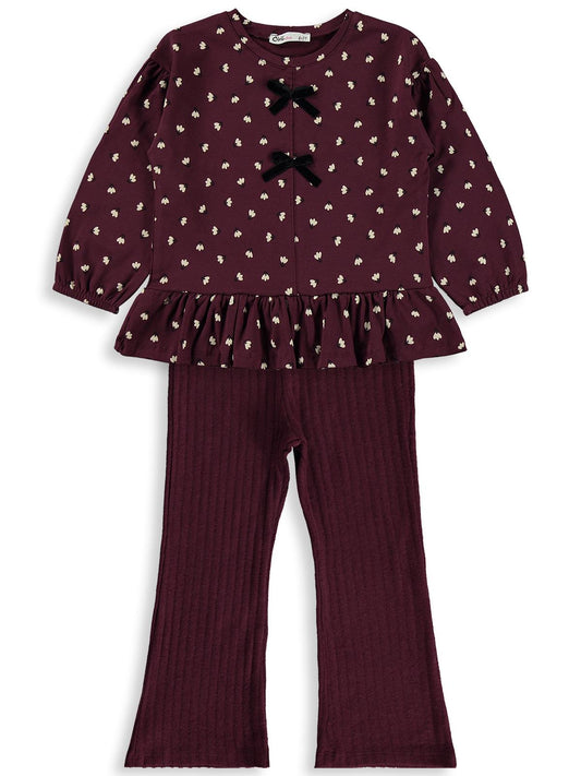 Civil Girls Çiçek Desenli 6-9 Yaş Takım - Lila