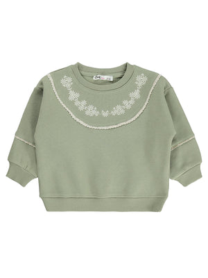 Civil Girls Çiçek Nakışlı 2-5 Yaş Sweatshirt - Haki