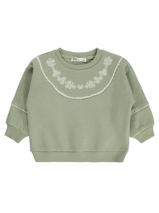 Civil Girls Çiçek Nakışlı 2-5 Yaş Sweatshirt - Haki