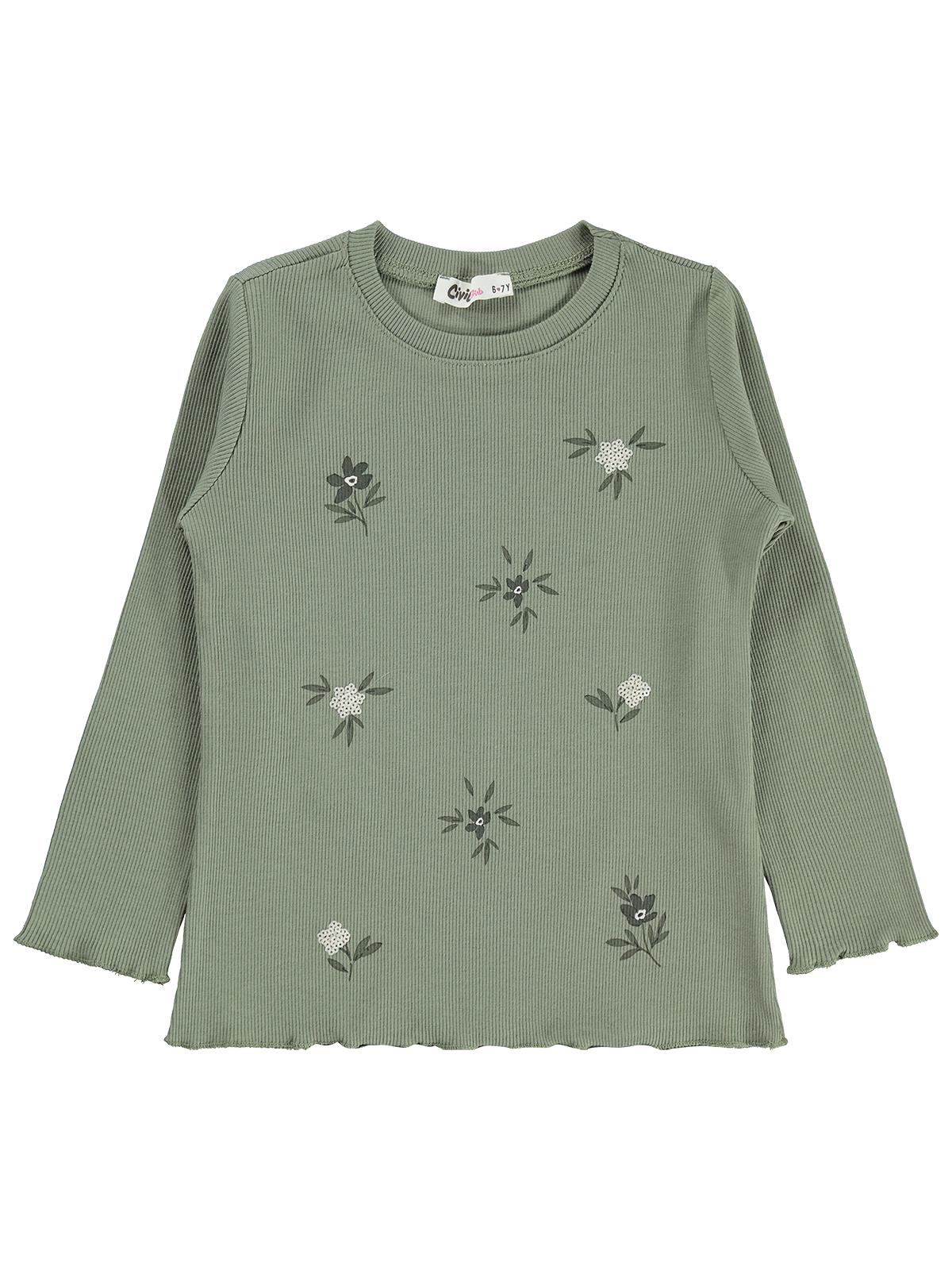 Civil Girls Çiçek Baskılı 6-9 Yaş Sweatshirt - Haki