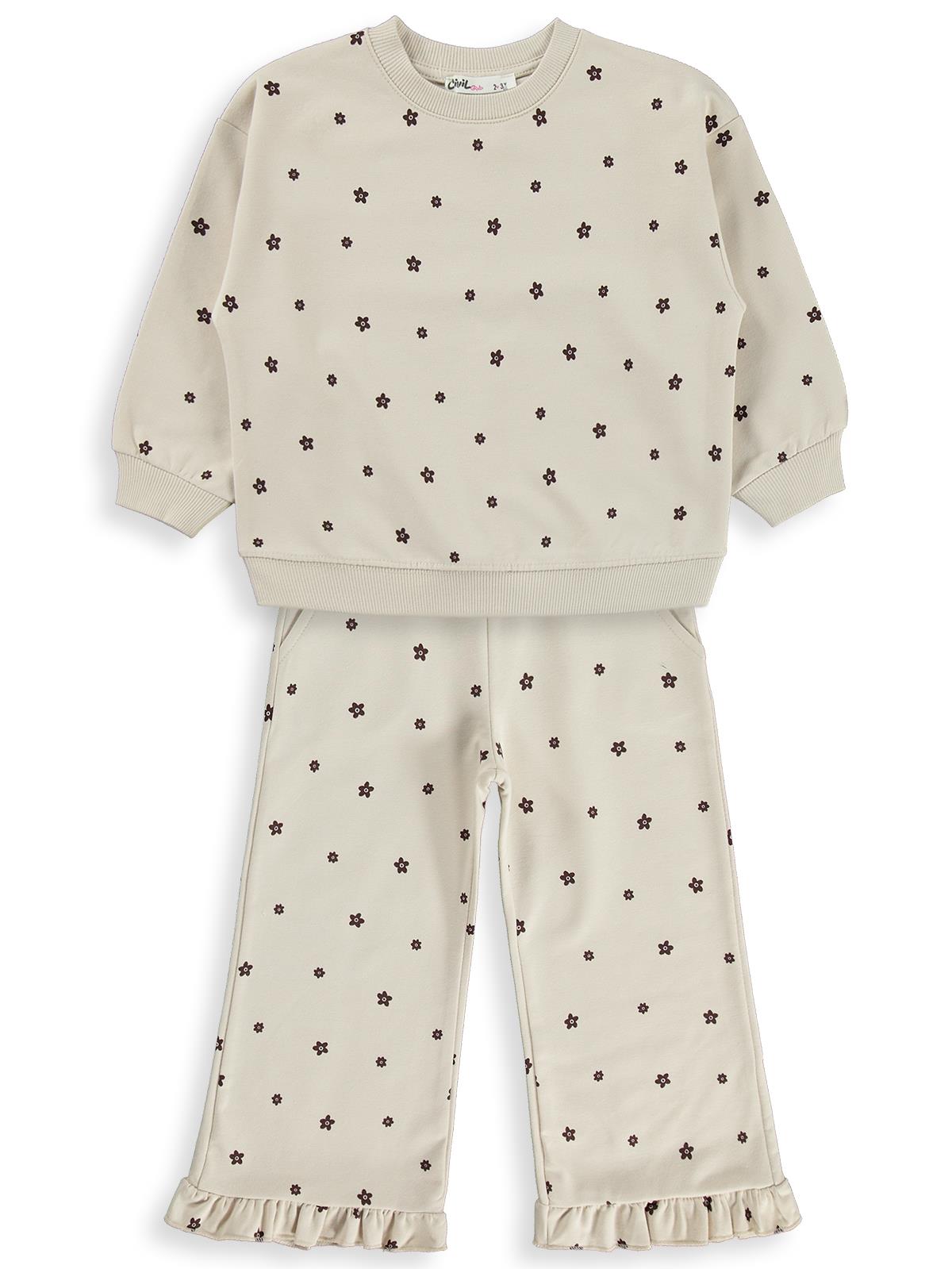 Civil Girls Çıtır Çiçek Desenli 2-5 Yaş Eşofman Takımı - Bej