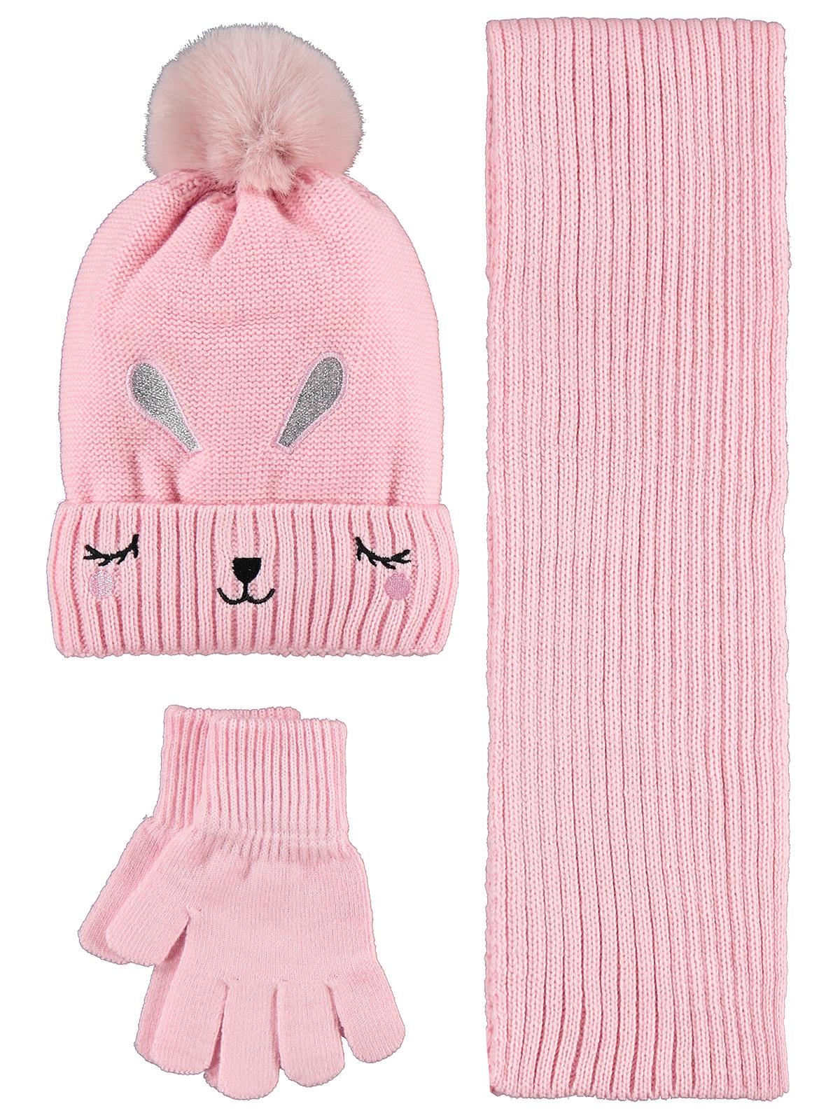 Civil Girls 2-5 Yaş Atkı Bere Eldiven Set - Pembe
