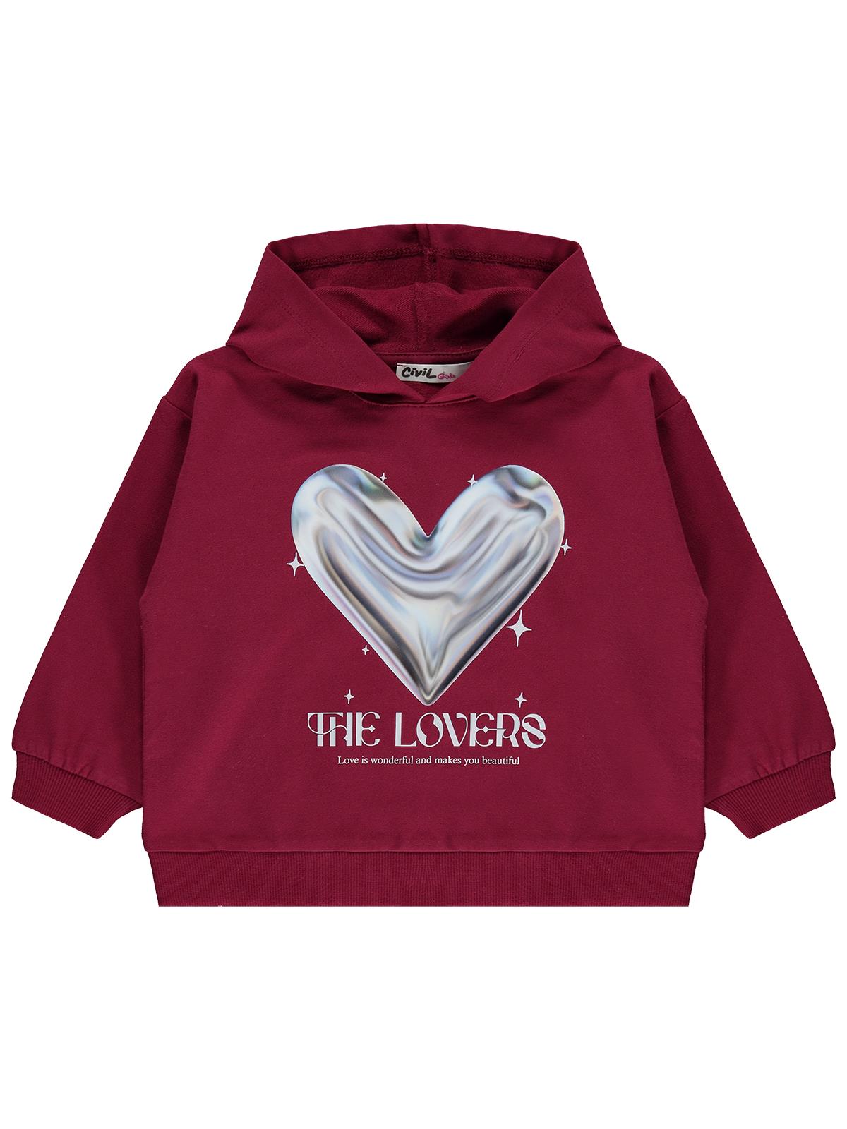 Civil Girls Kalp Baskılı 2-5 Yaş Sweatshirt - Bordo