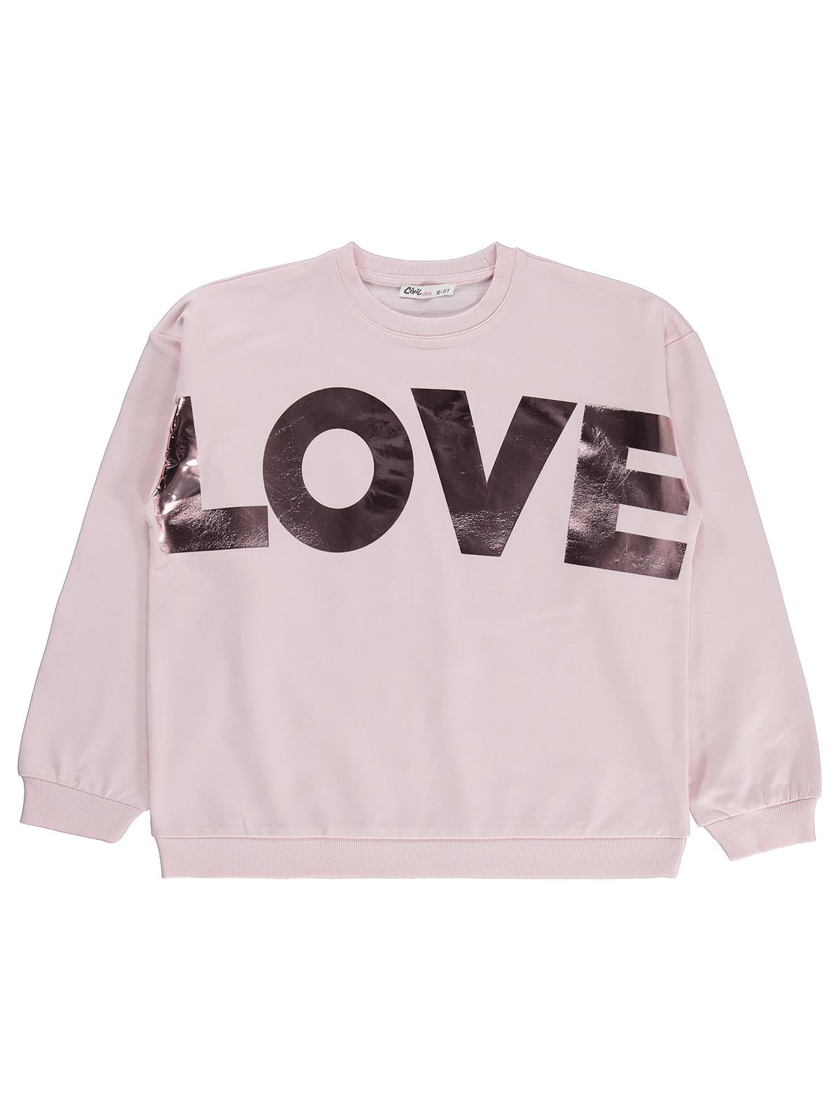 Civil Girls Love Baskılı 10-13 Yaş Sweatshirt - Pembe