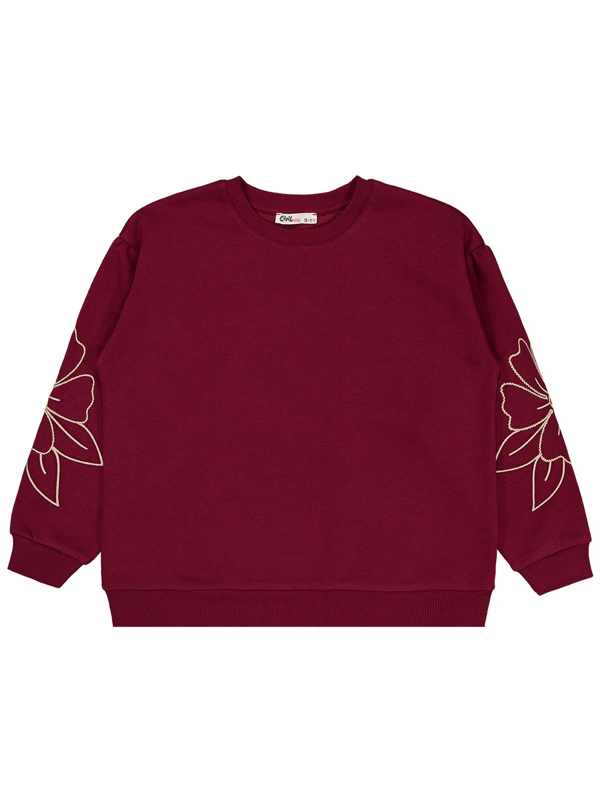 Civil Girls Çiçek Nakışlı 10-13 Yaş Sweatshirt - Bordo