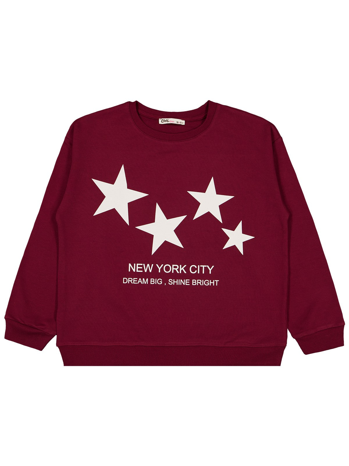 Civil Girls Yıldız Baskılı 10-13 Yaş Sweatshirt - Bordo
