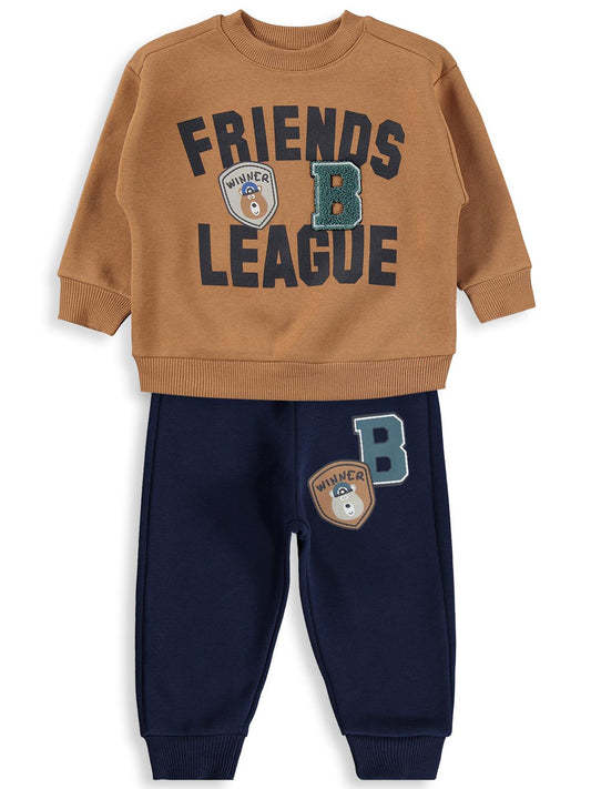 Civil Erkek Çocuk FRIENDS LEAGUE BASKILI Eşofman Takımı | 3 İp-3 İp | Okul Kreş ve Günlük Kullanım - Kahve