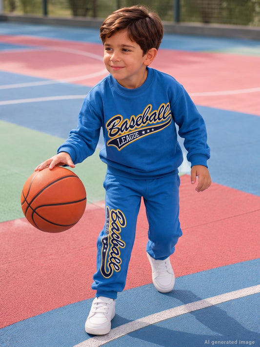 Civil Erkek Çocuk BASEBALL BASKILI Sweatshirt | 3 İp Uzun Kol | Okul Kreş ve Günlük Kullanım - Mavi