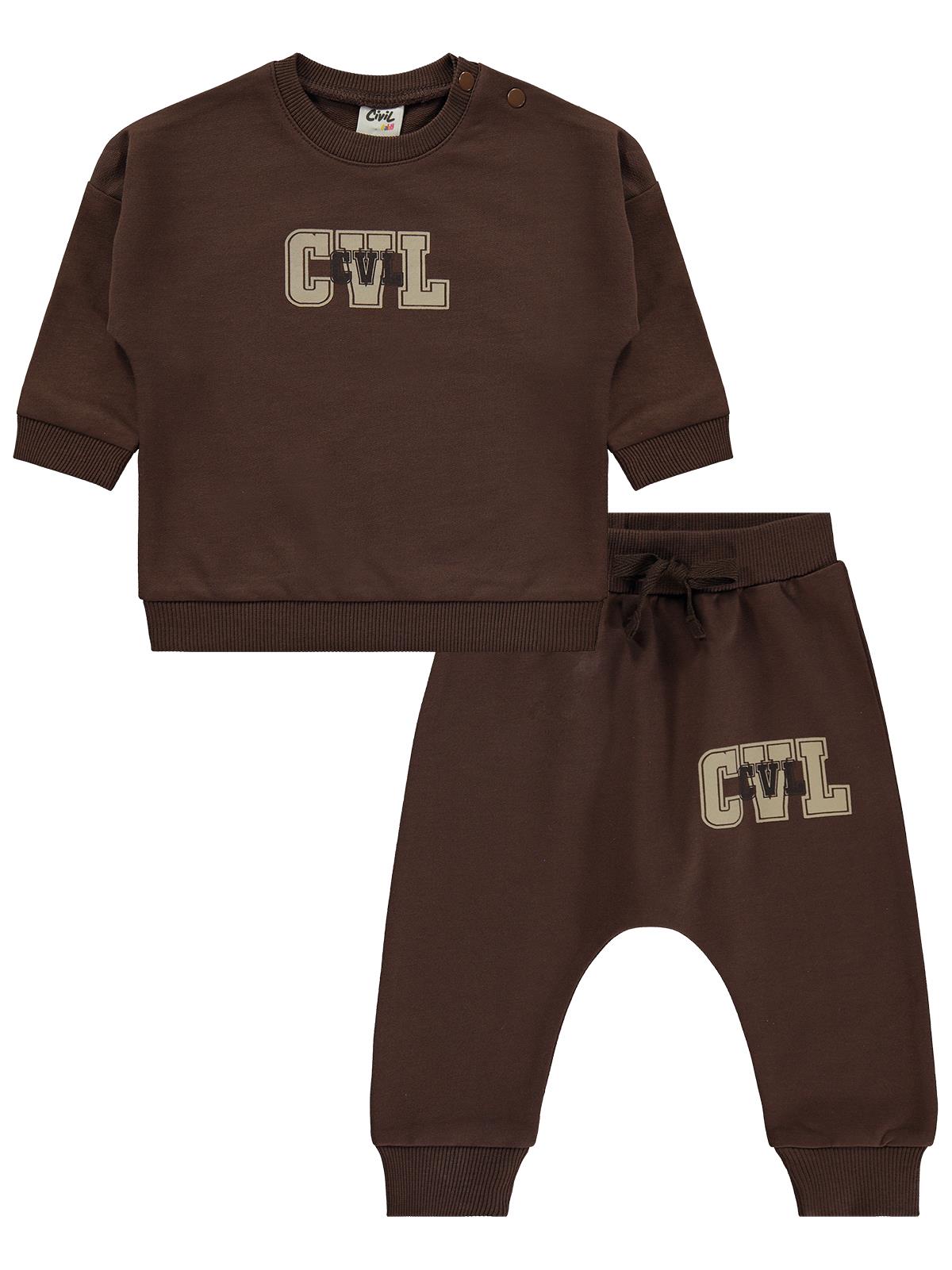 Civil Baby CVL Baskılı 6-18 Ay Takım - Kahverengi