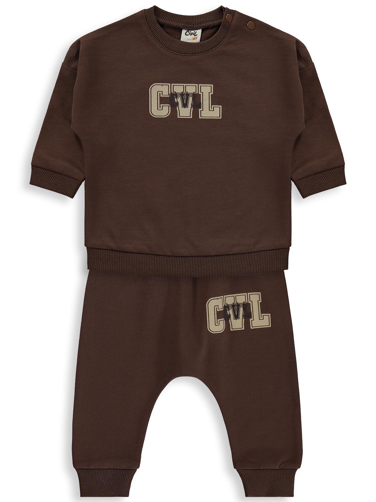 Civil Baby CVL Baskılı 6-18 Ay Takım - Kahverengi