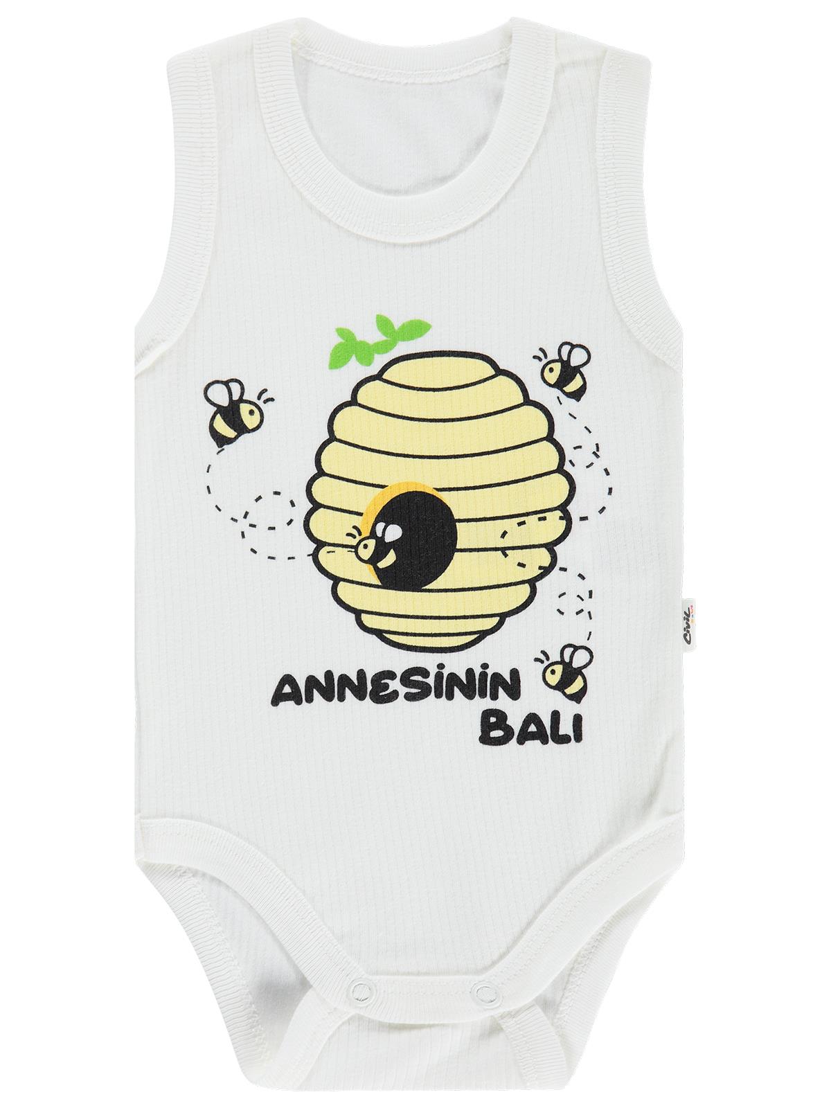 Civil Baby Arı Baskılı Annesinin Balı 12-36 Yaş Çıtçıtlı Badi - Ekru