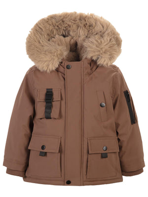 Civil Boys Kapüşonu Kürklü 2-5 Yaş Parka - Kahve