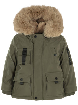 Civil Boys Kapüşonu Kürklü 2-5 Yaş Parka - Haki