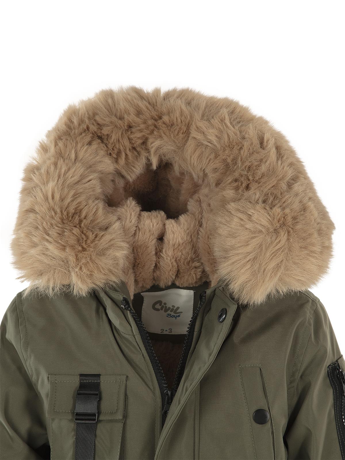 Civil Boys Kapüşonu Kürklü 2-5 Yaş Parka - Haki
