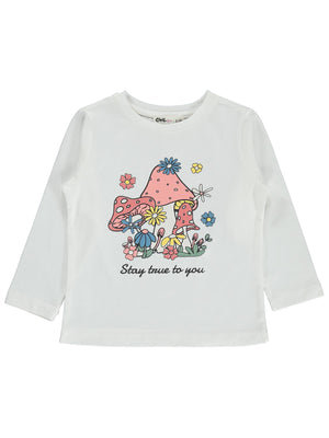 Civil Girls Renkli Mantar Baskılı 2-5 Yaş Sweatshirt - Ekru