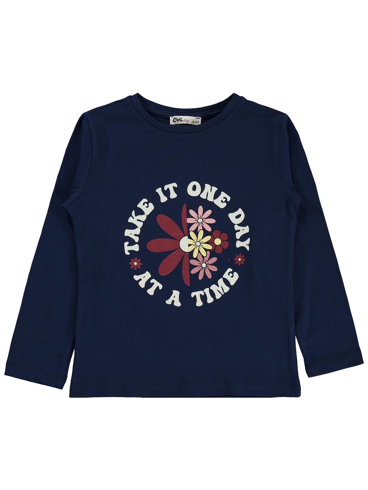 Civil Girls Take It One Day Baskılı 6-9 Yaş Sweatshirt - Lacivert