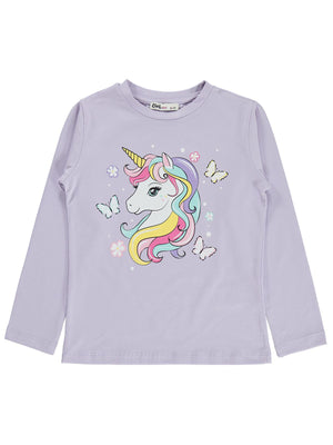 Civil Girls Unicorn Baskılı 6-9 Yaş Sweatshirt - Lila