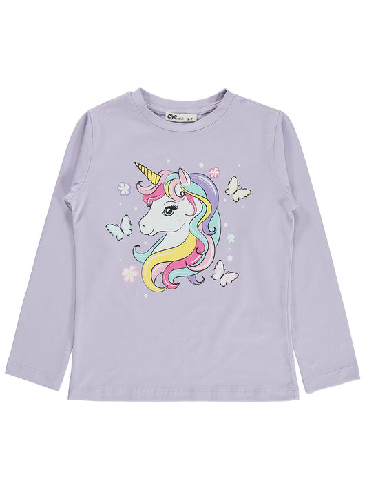 Civil Girls Unicorn Baskılı 6-9 Yaş Sweatshirt - Lila