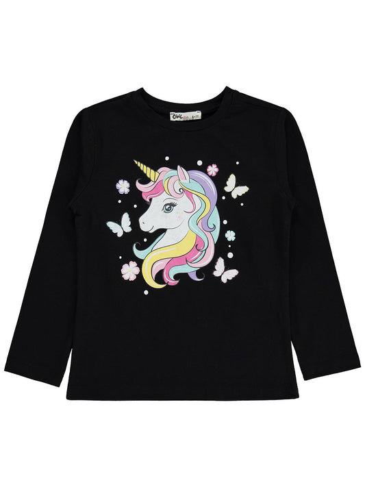 Civil Girls Unicorn Baskılı 6-9 Yaş Sweatshirt Km - Siyah