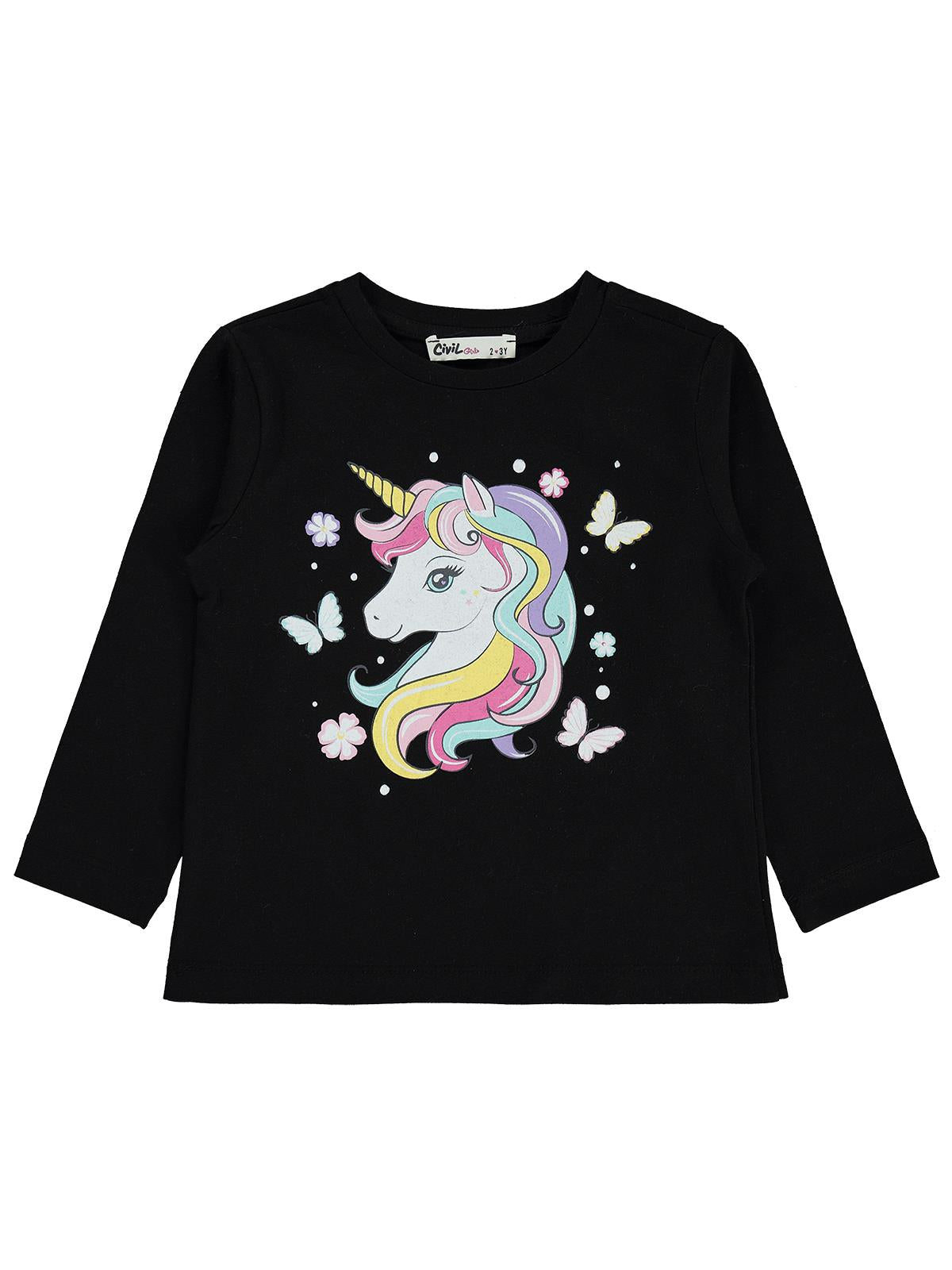 Civil Girls Unicorn Baskılı 2-5 Yaş Sweatshirt  - Siyah