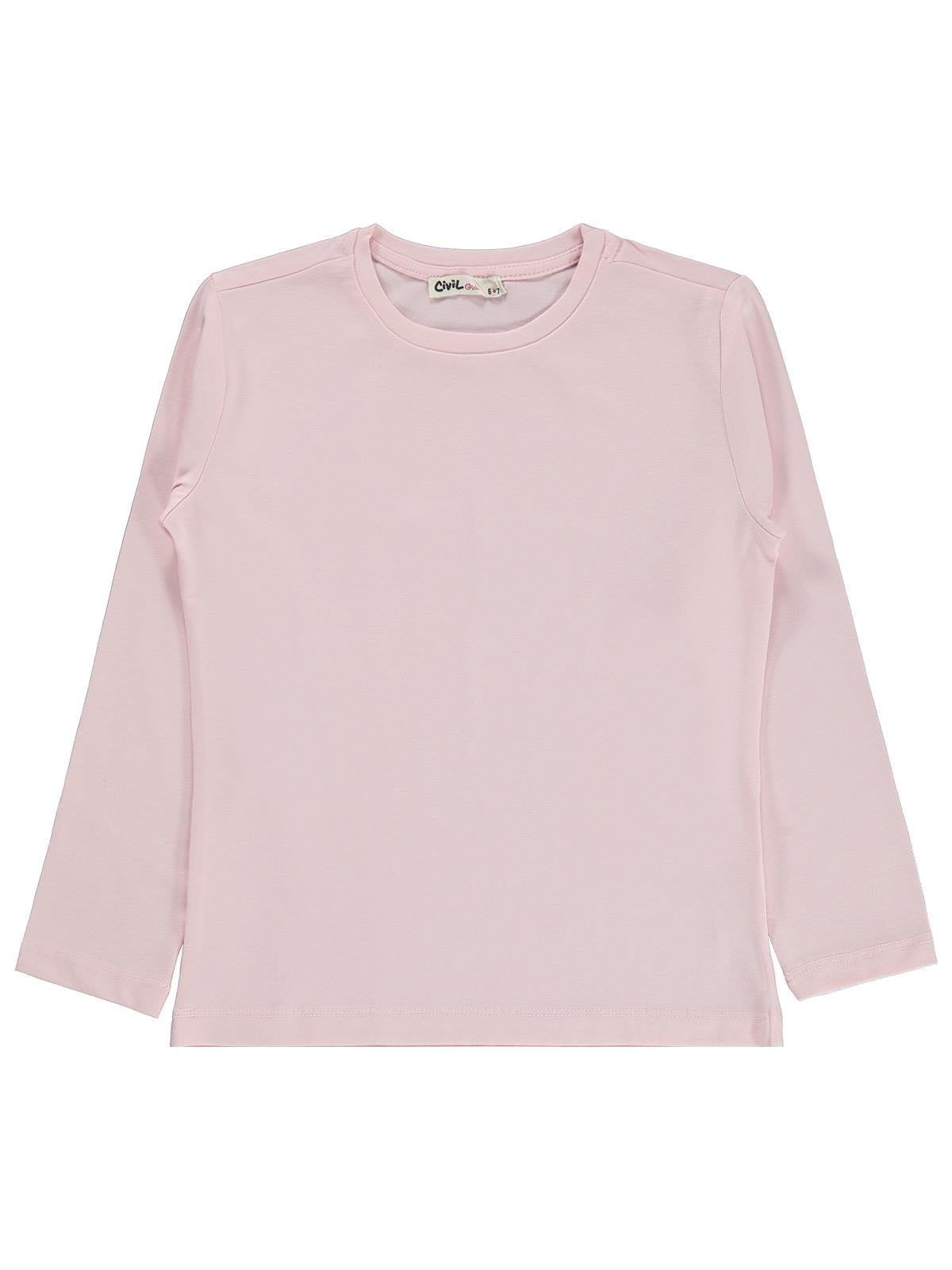 Civil Kız Çocuk Basic Sweatshirt | Likralı Süprem Uzun Kol | Okul Kreş ve Günlük Kullanım - Pudra