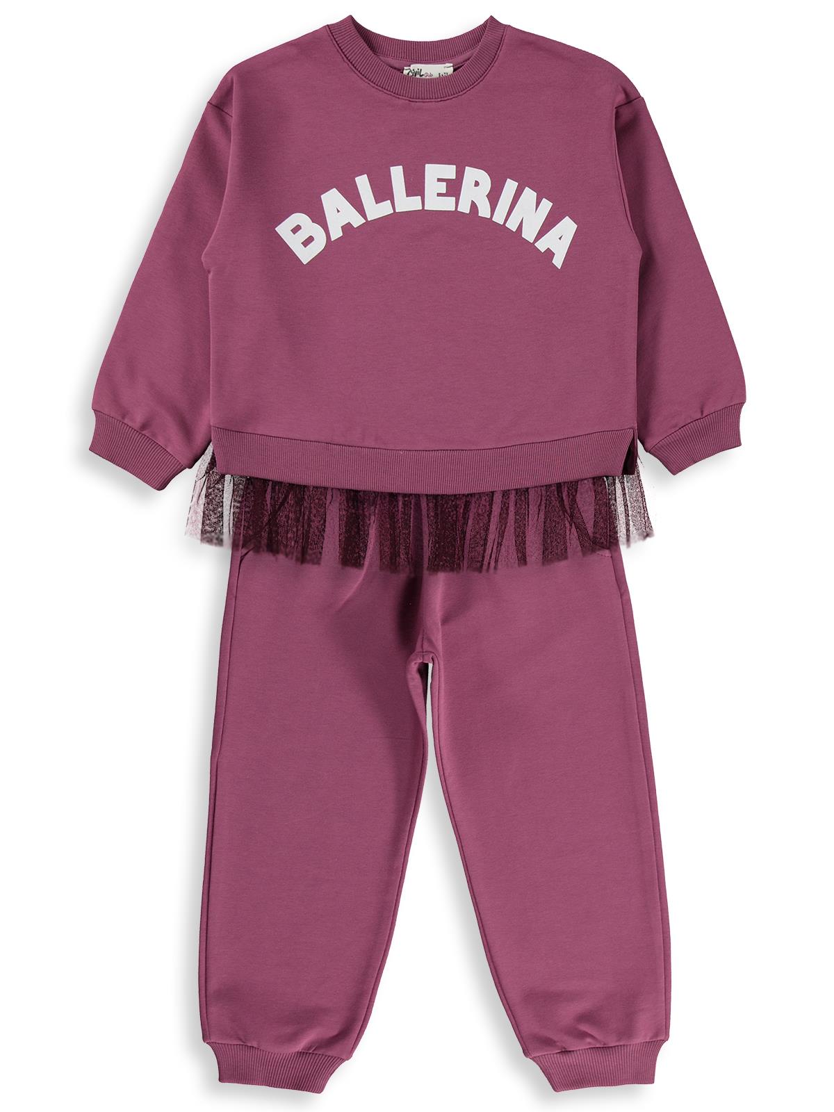 Civil Kız Çocuk Ballerina Baskılı Eşofman Takımı | 2 İp - 2 İp | Okul Kreş ve Günlük Kullanım - Lila