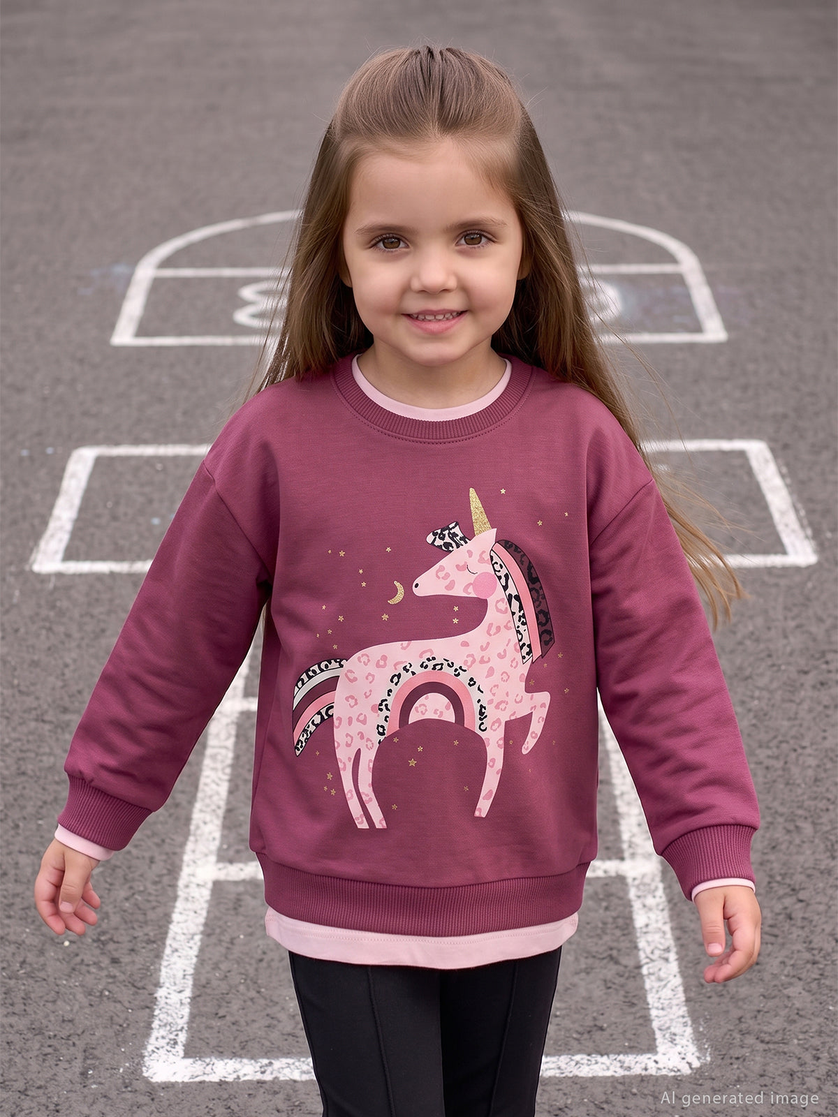 Civil Girls Unicorn Baskılı 2-5 Yaş Sweatshirt - Lila