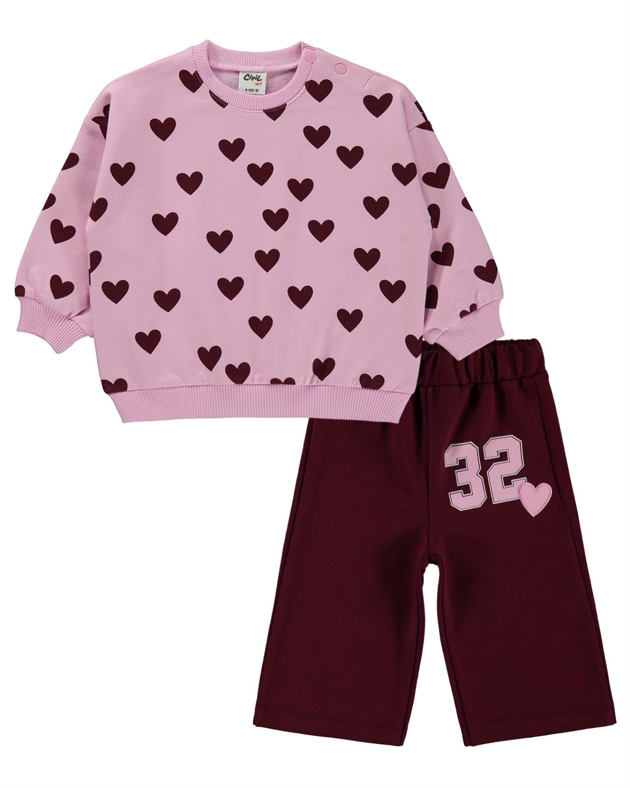 Civil Baby Kalp Empirme 6-18 Ay Takım - Pembe