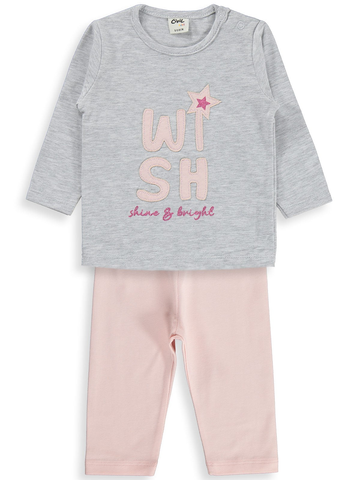 Civil Baby Wish Nakışlı Simli 6-18 Ay Takım - Pudra