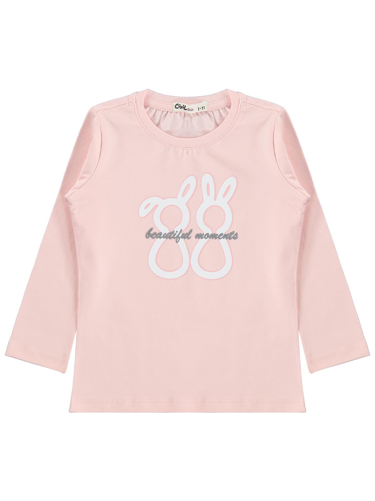Civil Girls Tavşan Baskılı 2-5 Yaş Sweatshirt - Pudra