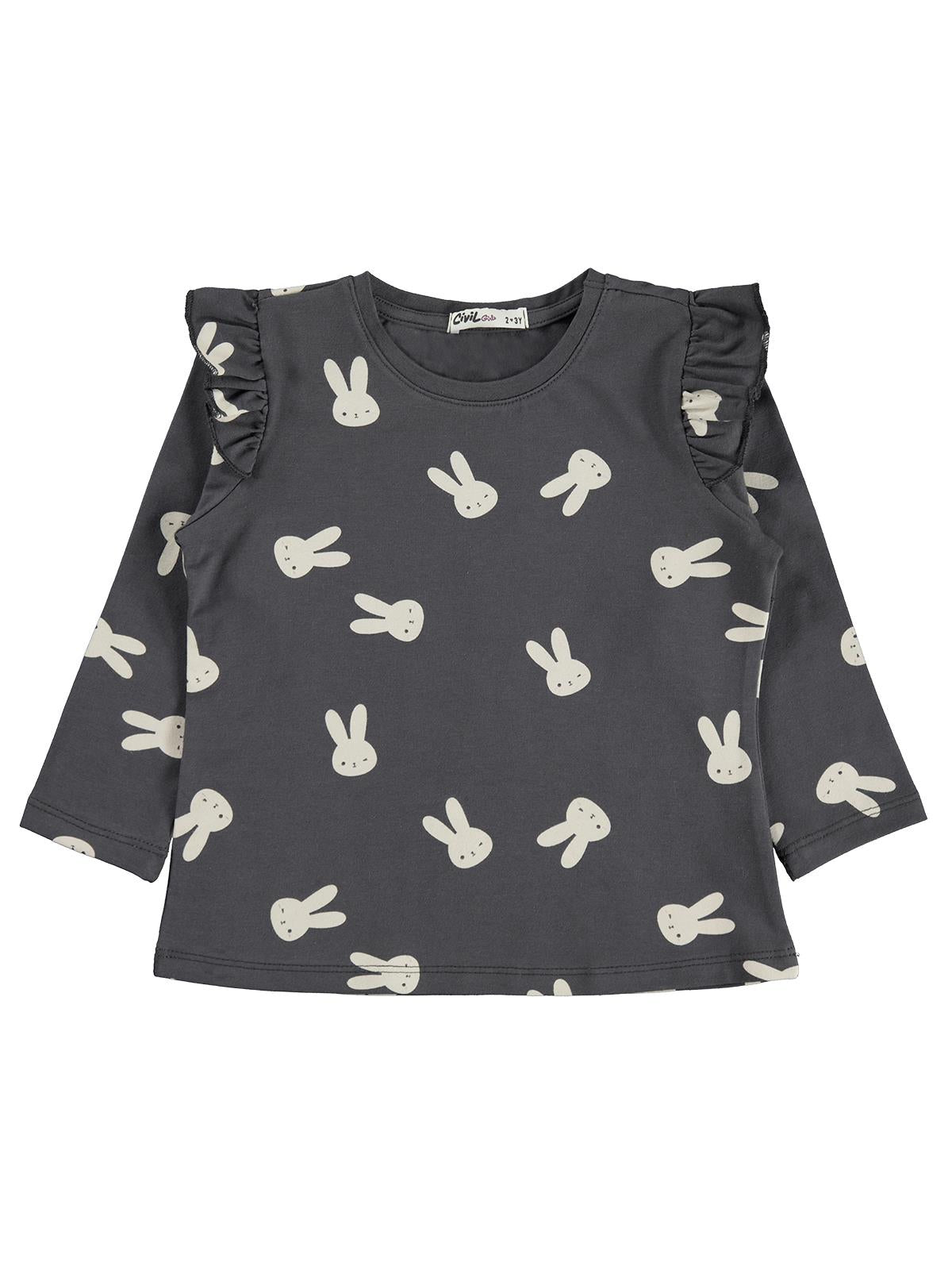 Civil Girls Tavşan Desenli 2-5 Yaş Sweatshirt - Gri