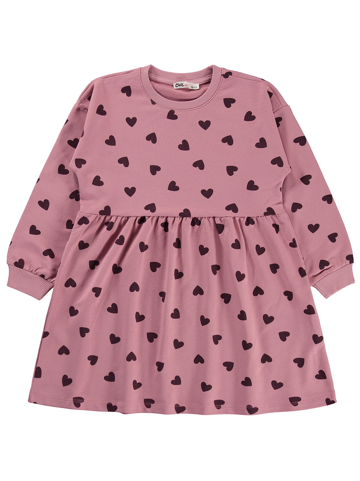 Civil Girls Kalp Desenli 6-9 Yaş Elbise - Pembe